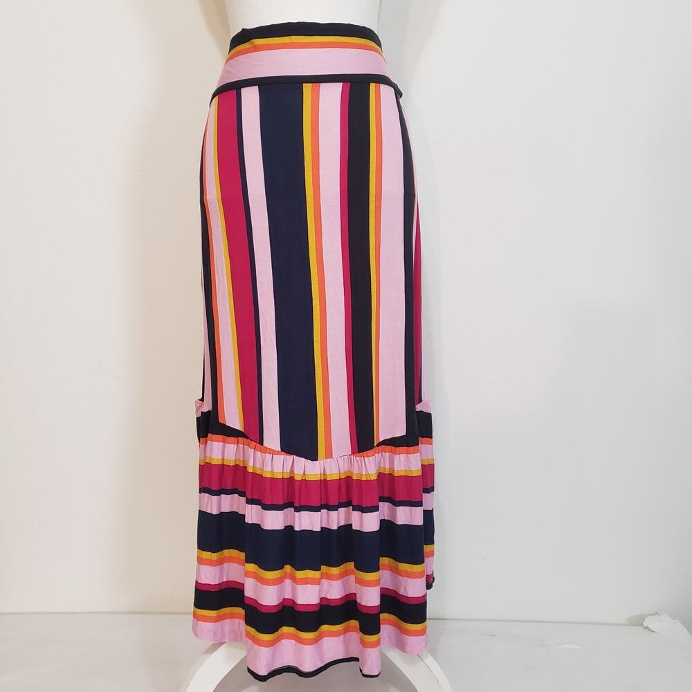 NEW!! Agnes Dora SIZE M (8/10) Skirt Stripe Boho Ruffle Modest Midi Pull On